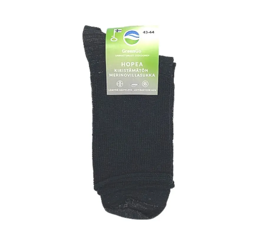 GreenGo kiristämättömät hopeasukat - Merinovilla Musta