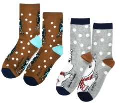 Muumi lasten sukat 2pack - Ruskea Haisuli ja Harmaa Muumipeikko