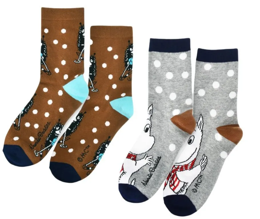 Muumi lasten sukat 2pack - Ruskea Haisuli ja Harmaa Muumipeikko